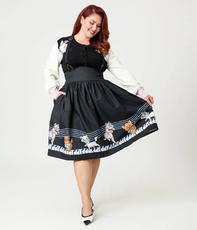 Disney Aristocats Collection by Unique Vintage Plus Size Aristocats Piano Border Suspender Swing Skirt sold by Unique Vintage