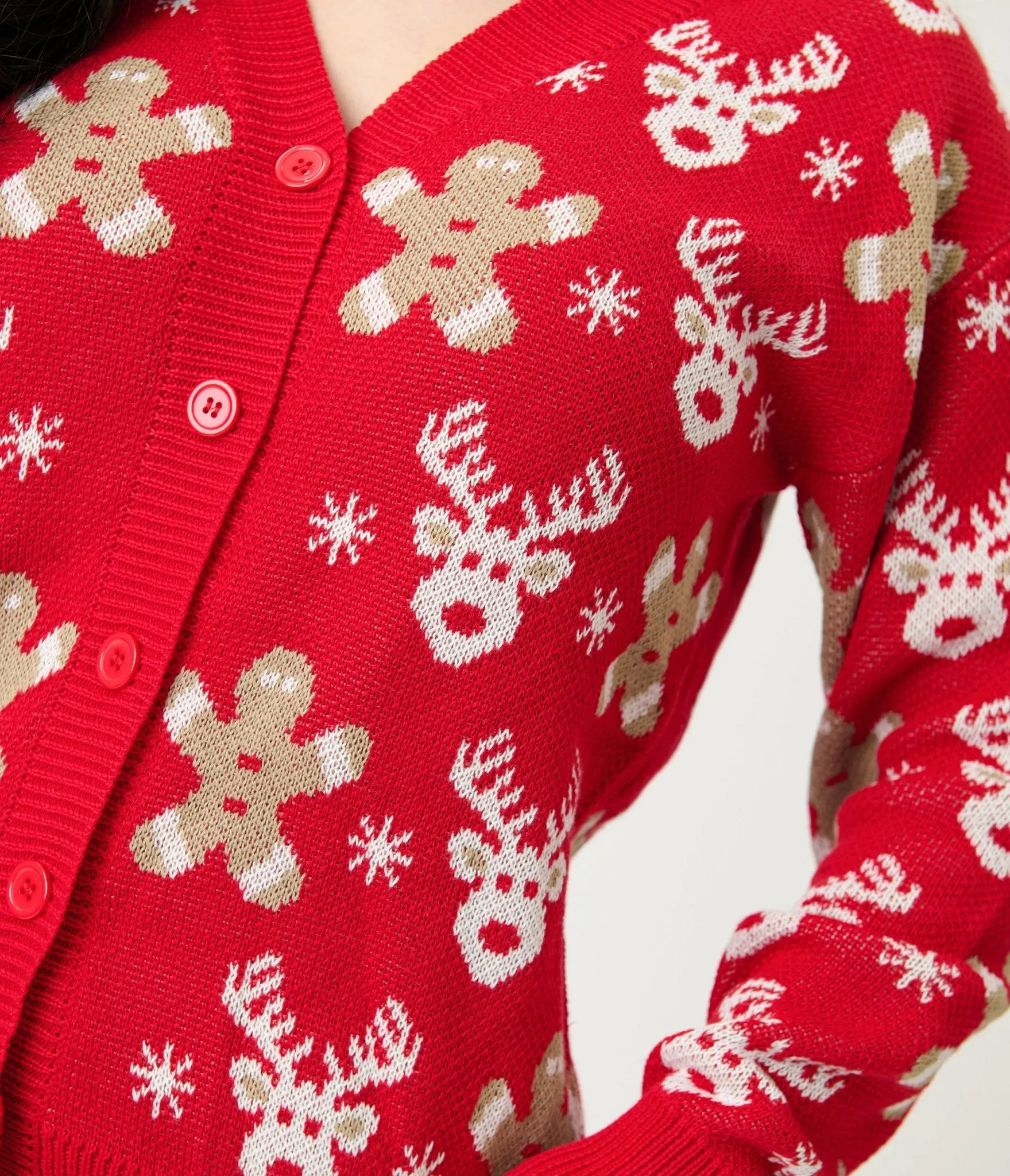 Red Reindeer & Gingerbread Man Cardigan sold by Unique Vintage product image thumbnail 5
