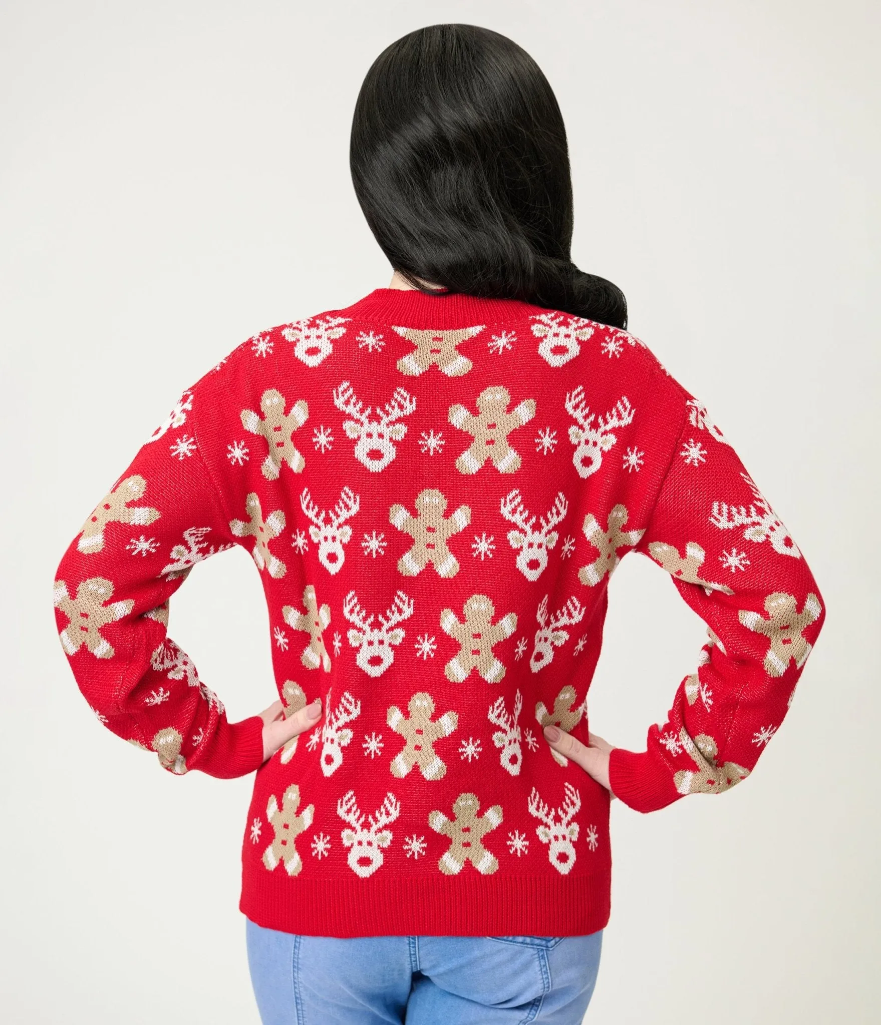 Red Reindeer & Gingerbread Man Cardigan sold by Unique Vintage product image thumbnail 2