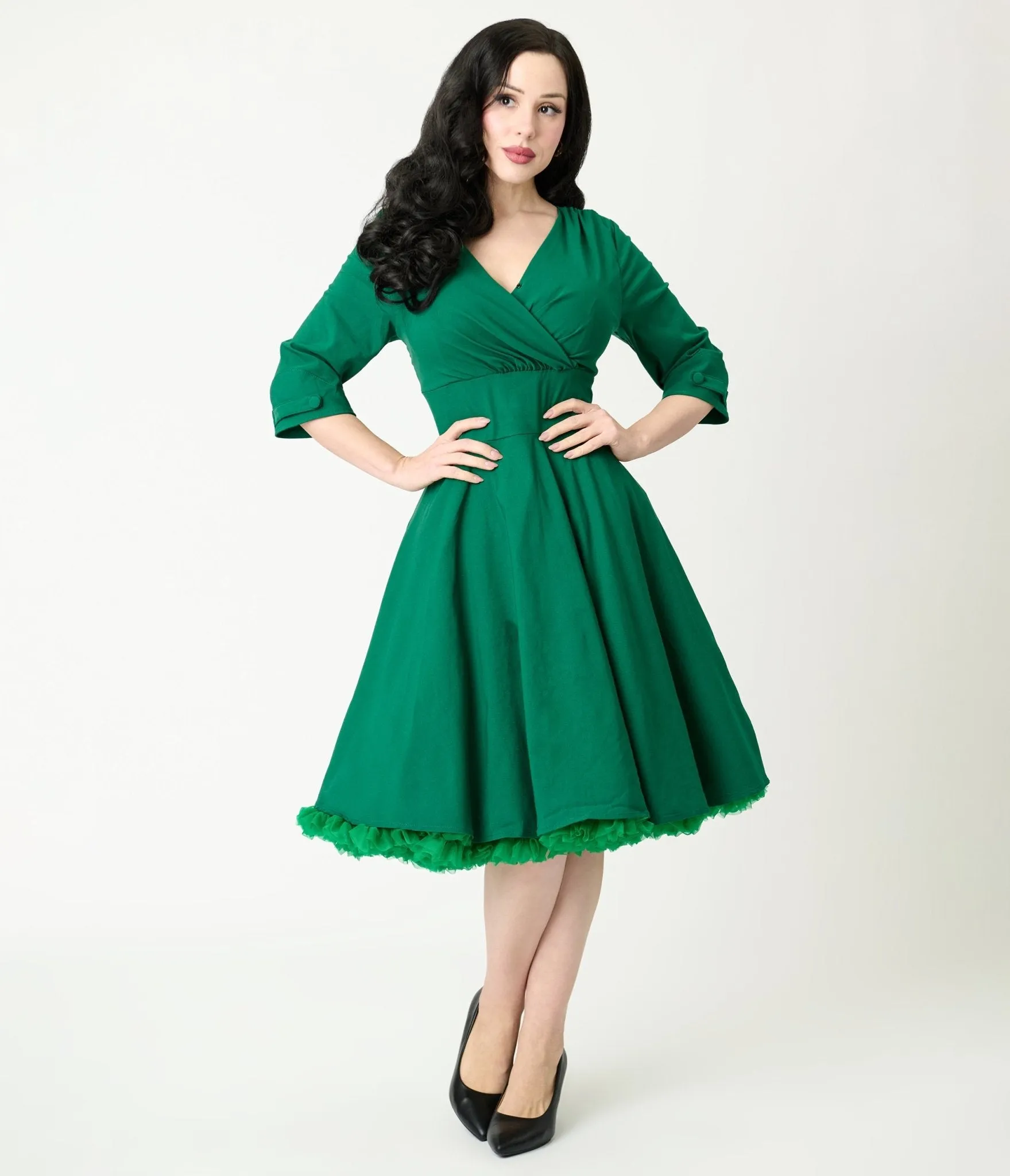 Green Surplice Neck Swing Dress sold by Unique Vintage product image thumbnail 3