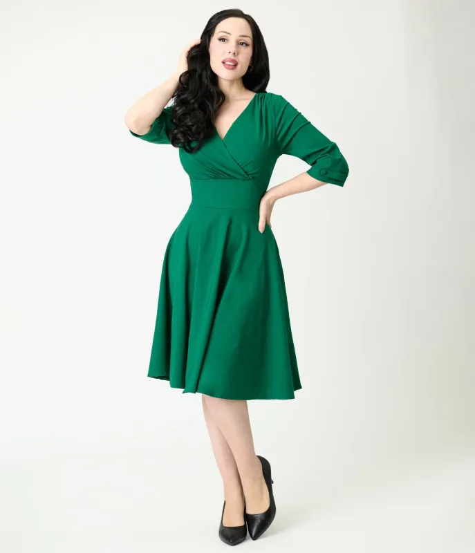 Green Surplice Neck Swing Dress made by Unique Vintage