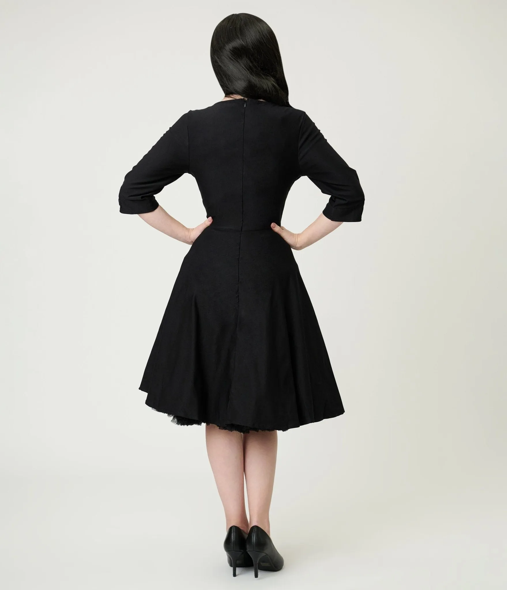 Black Surplice Neck Swing Dress sold by Unique Vintage product image thumbnail 2
