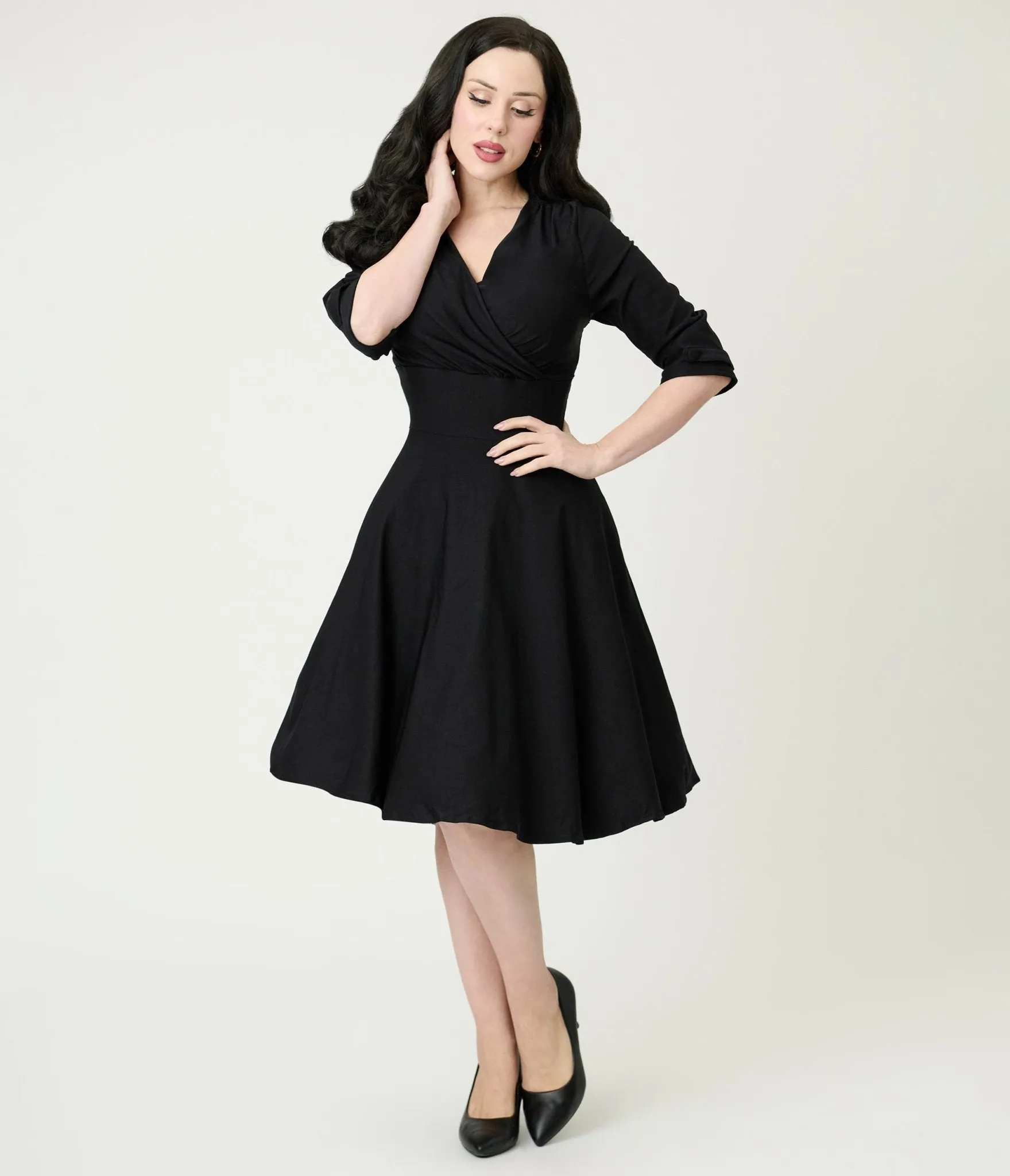 Black Surplice Neck Swing Dress sold by Unique Vintage product image thumbnail 3