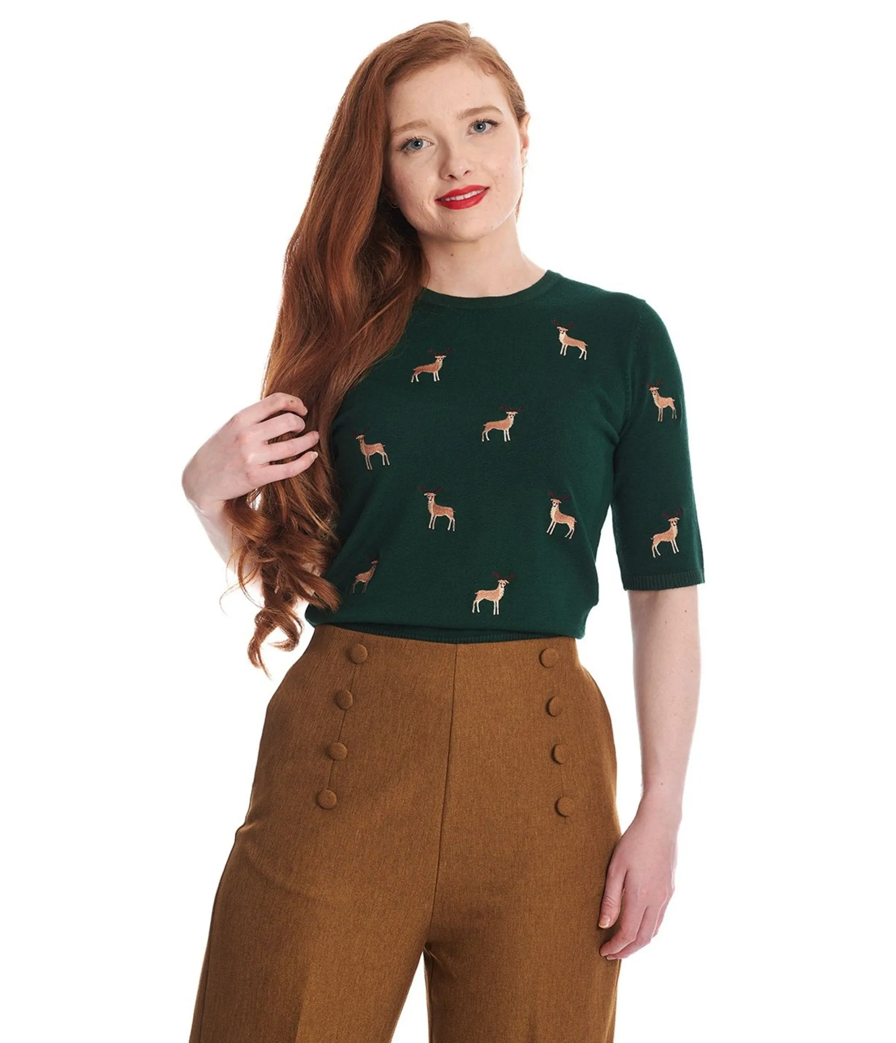 Royal Monk Green Deer Sweater sold by Unique Vintage