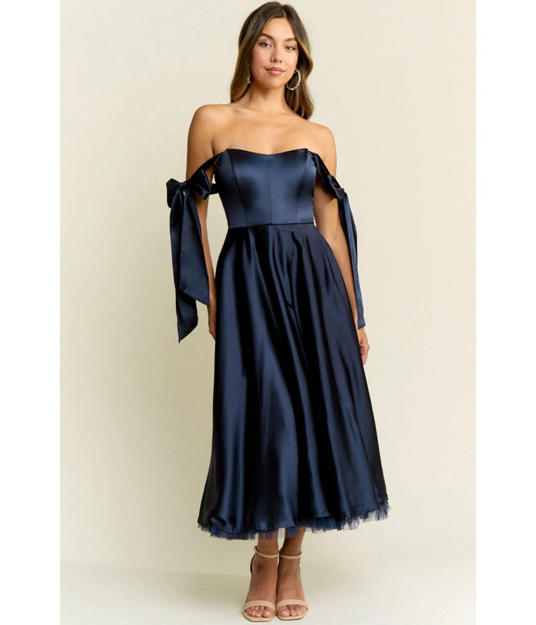 Navy Bow Off the Shoulder Midi Dress sold by Unique Vintage product image thumbnail 3