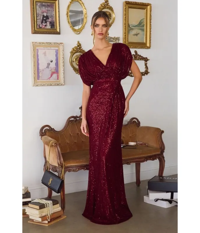 Burgundy Sequin Formal Gown sold by Unique Vintage