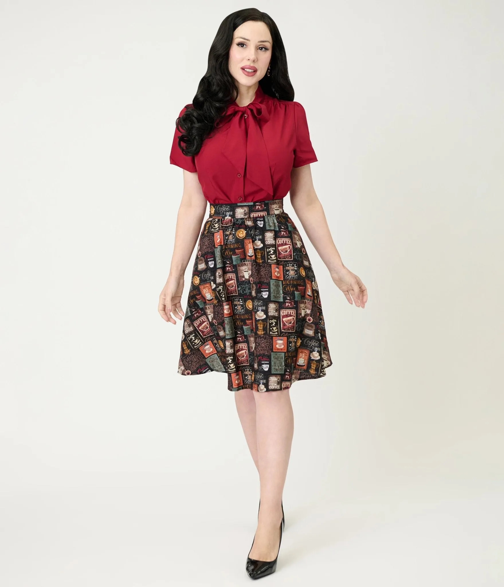 Burgundy Short Sleeve Bow Blouse sold by Unique Vintage product image thumbnail 4