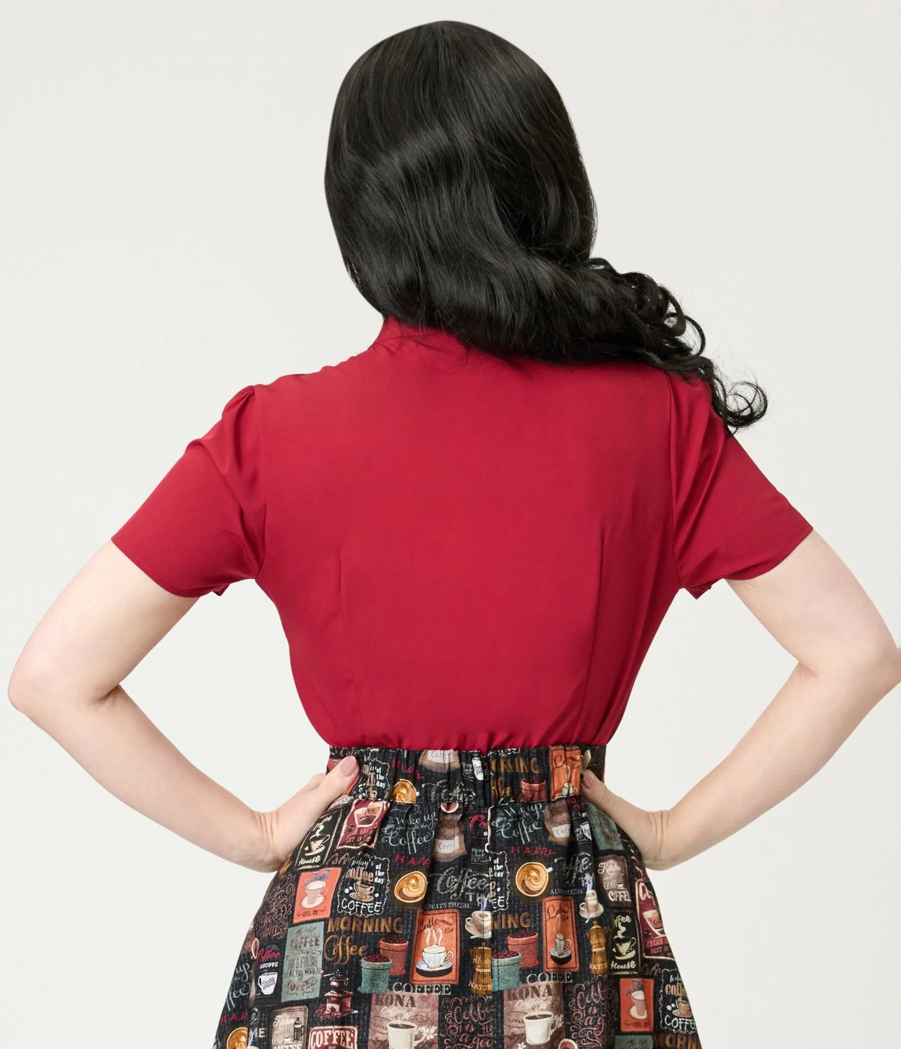 Burgundy Short Sleeve Bow Blouse sold by Unique Vintage product image thumbnail 2