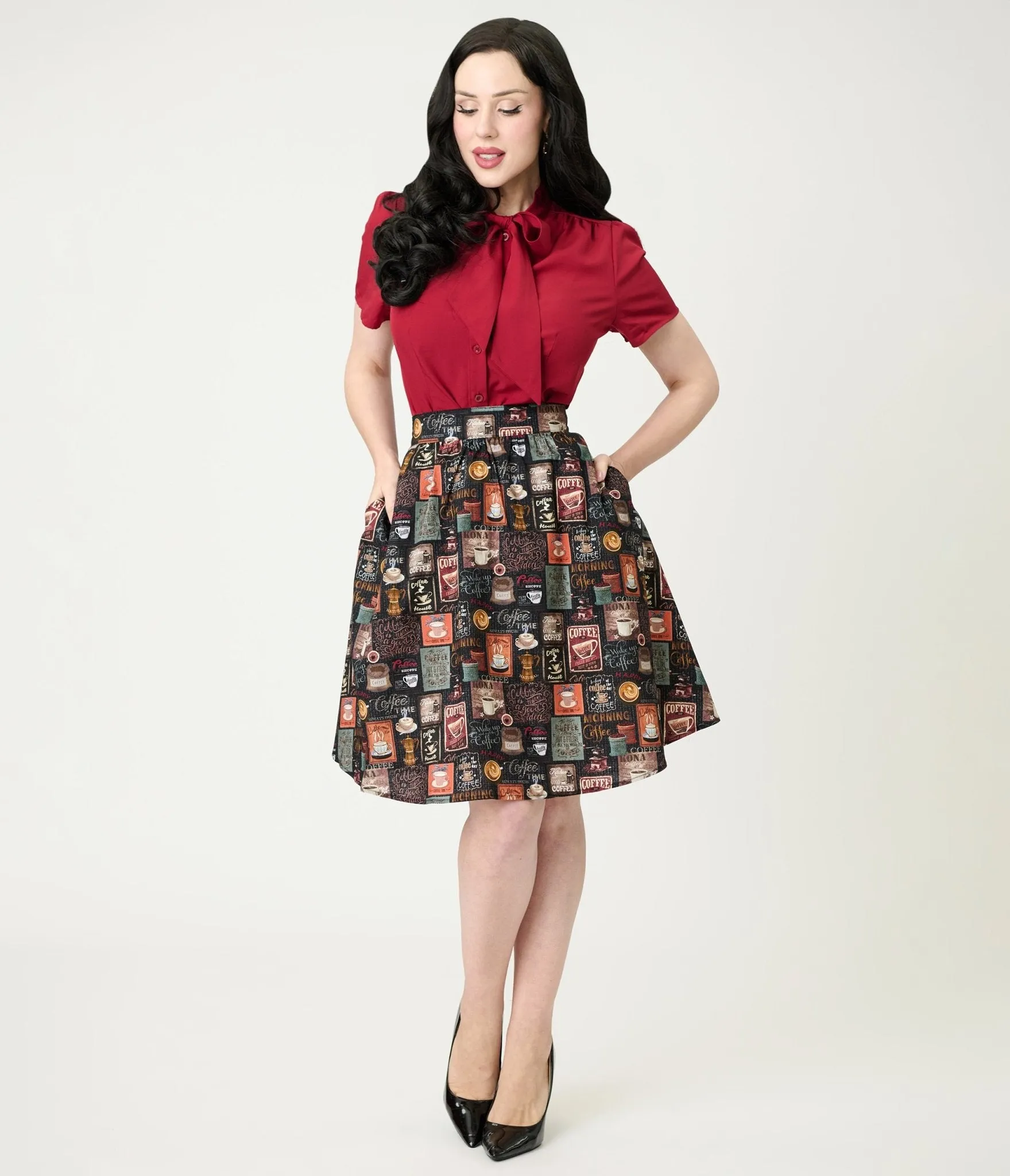 Retrolicious Morning Coffee Cotton Skater Skirt sold by Unique Vintage