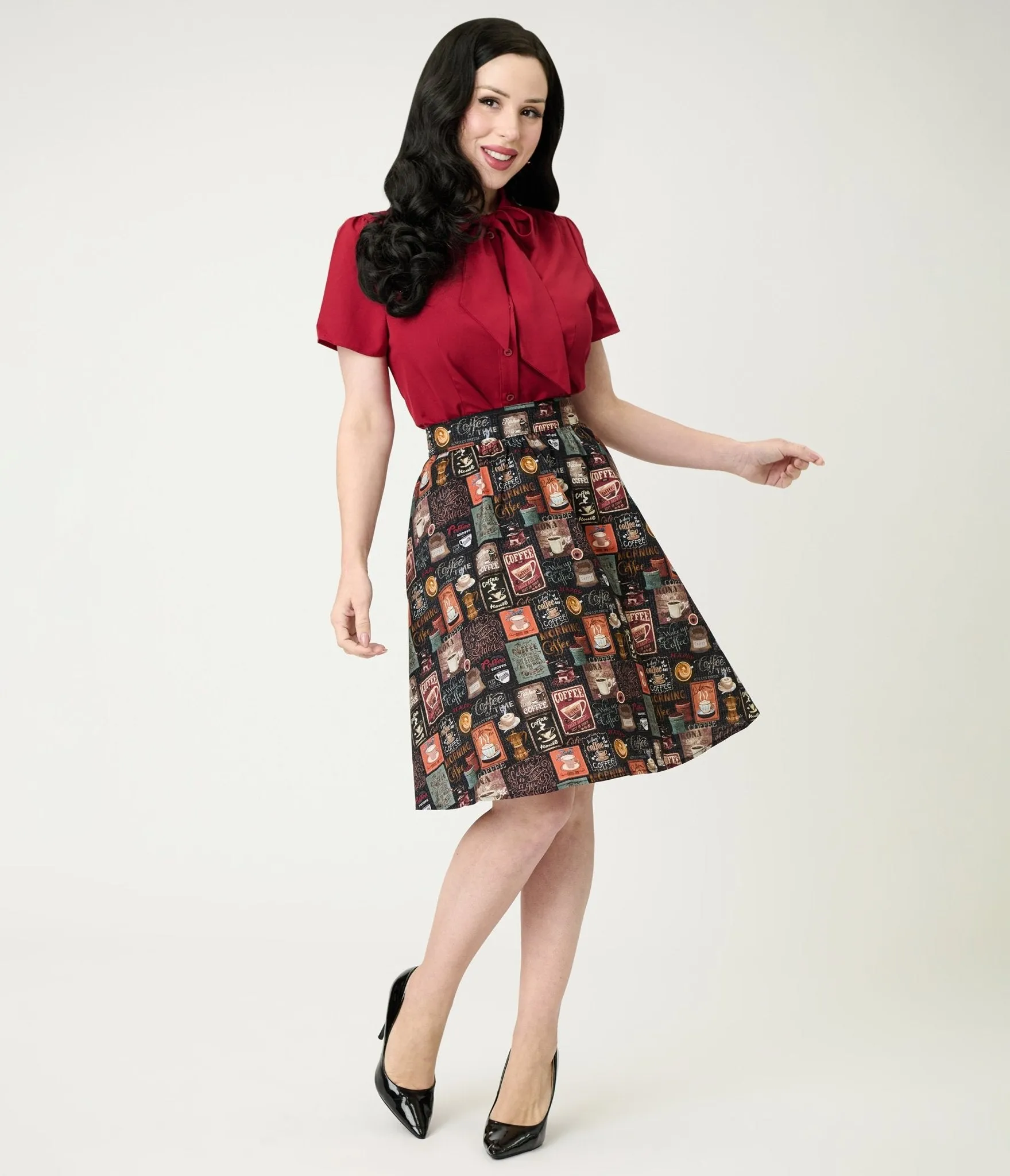 Retrolicious Morning Coffee Cotton Skater Skirt sold by Unique Vintage product image thumbnail 4