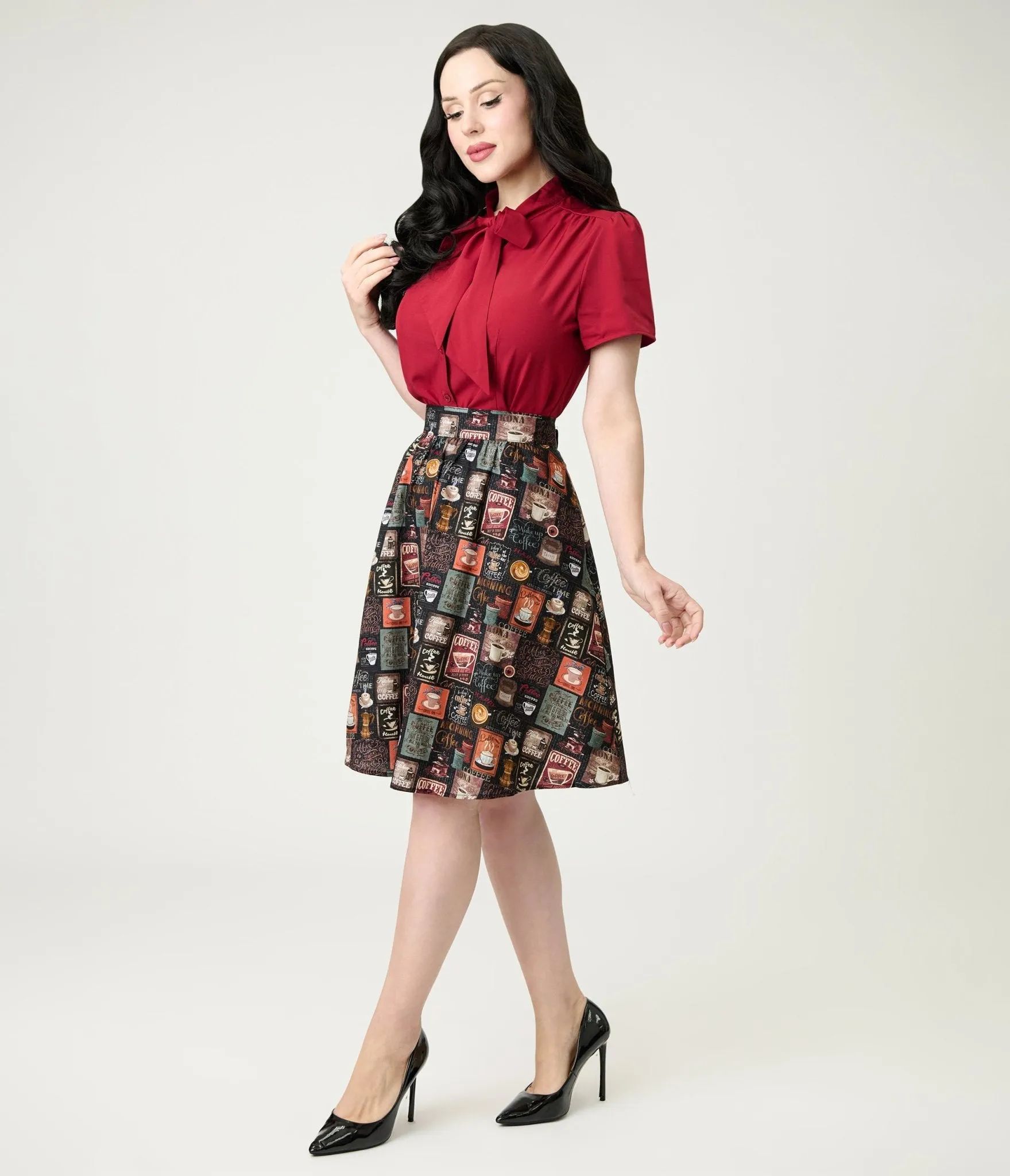 Retrolicious Morning Coffee Cotton Skater Skirt sold by Unique Vintage product image thumbnail 5