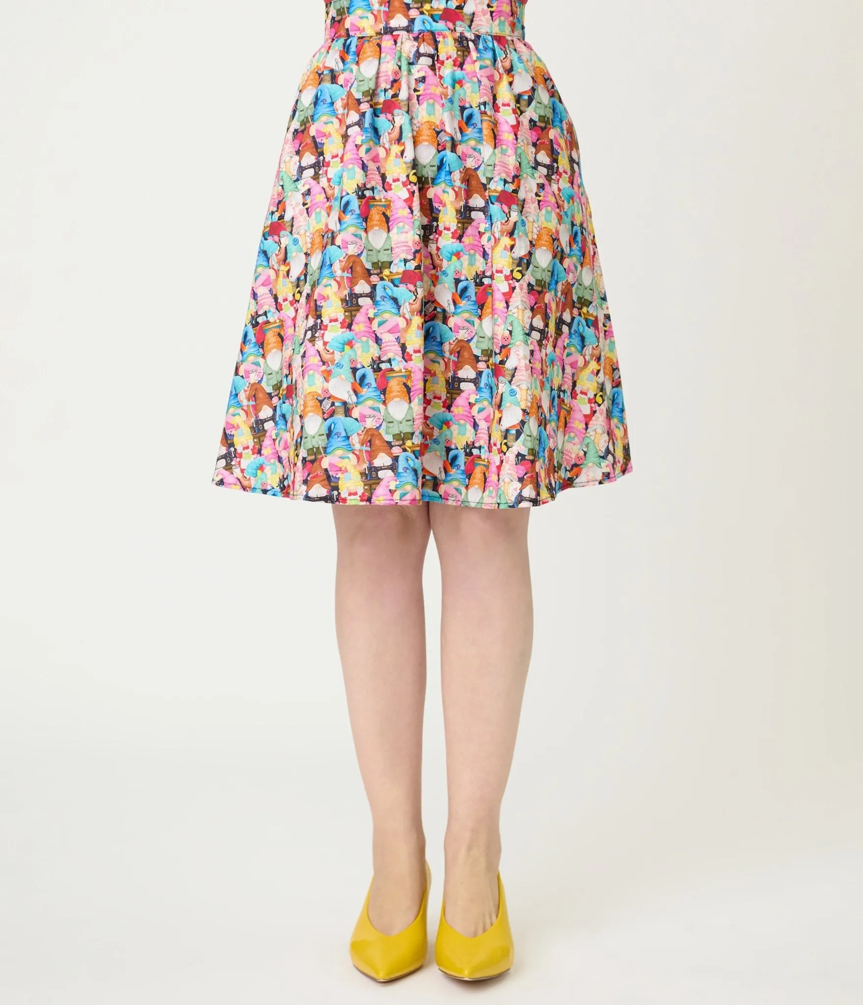 Retrolicious Rainbow Sewing Gnomes Cotton Skater Skirt sold by Unique Vintage product image thumbnail 2
