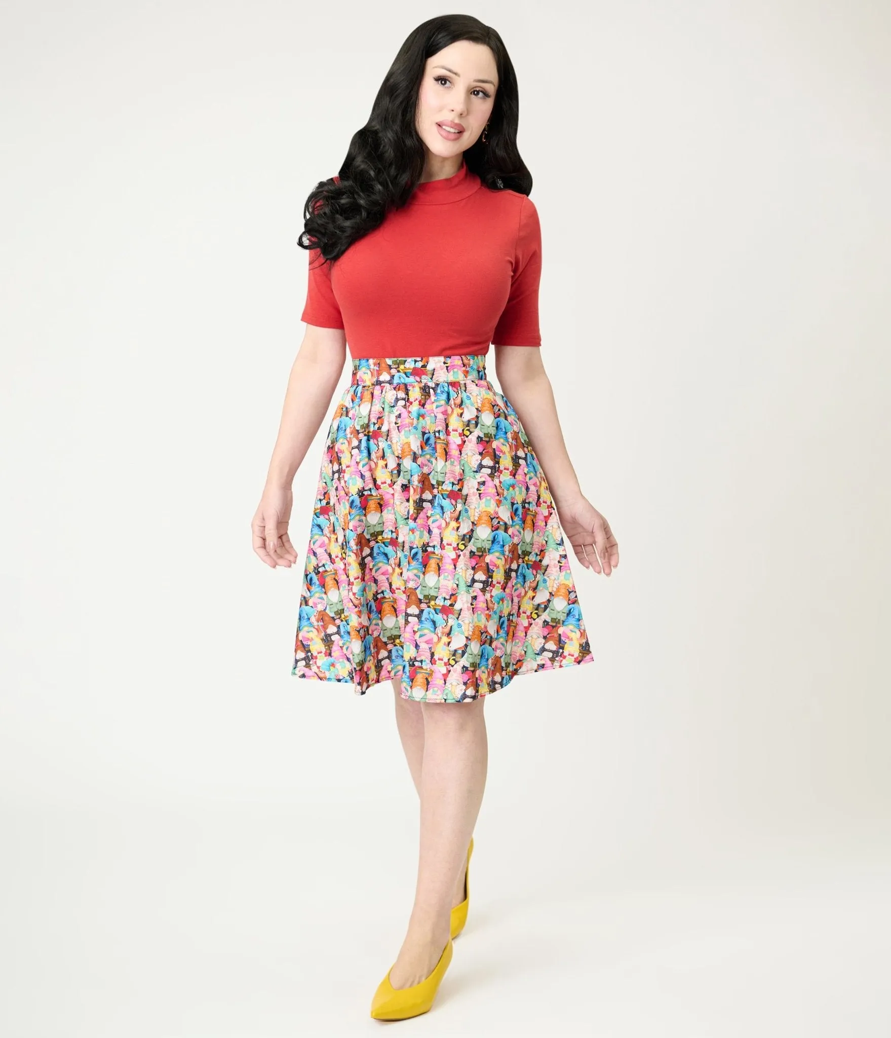 Retrolicious Rainbow Sewing Gnomes Cotton Skater Skirt sold by Unique Vintage product image thumbnail 5