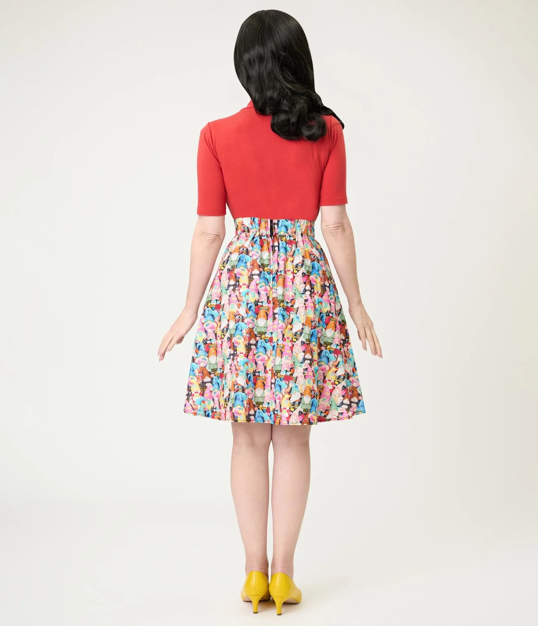 Retrolicious Rainbow Sewing Gnomes Cotton Skater Skirt sold by Unique Vintage product image thumbnail 3