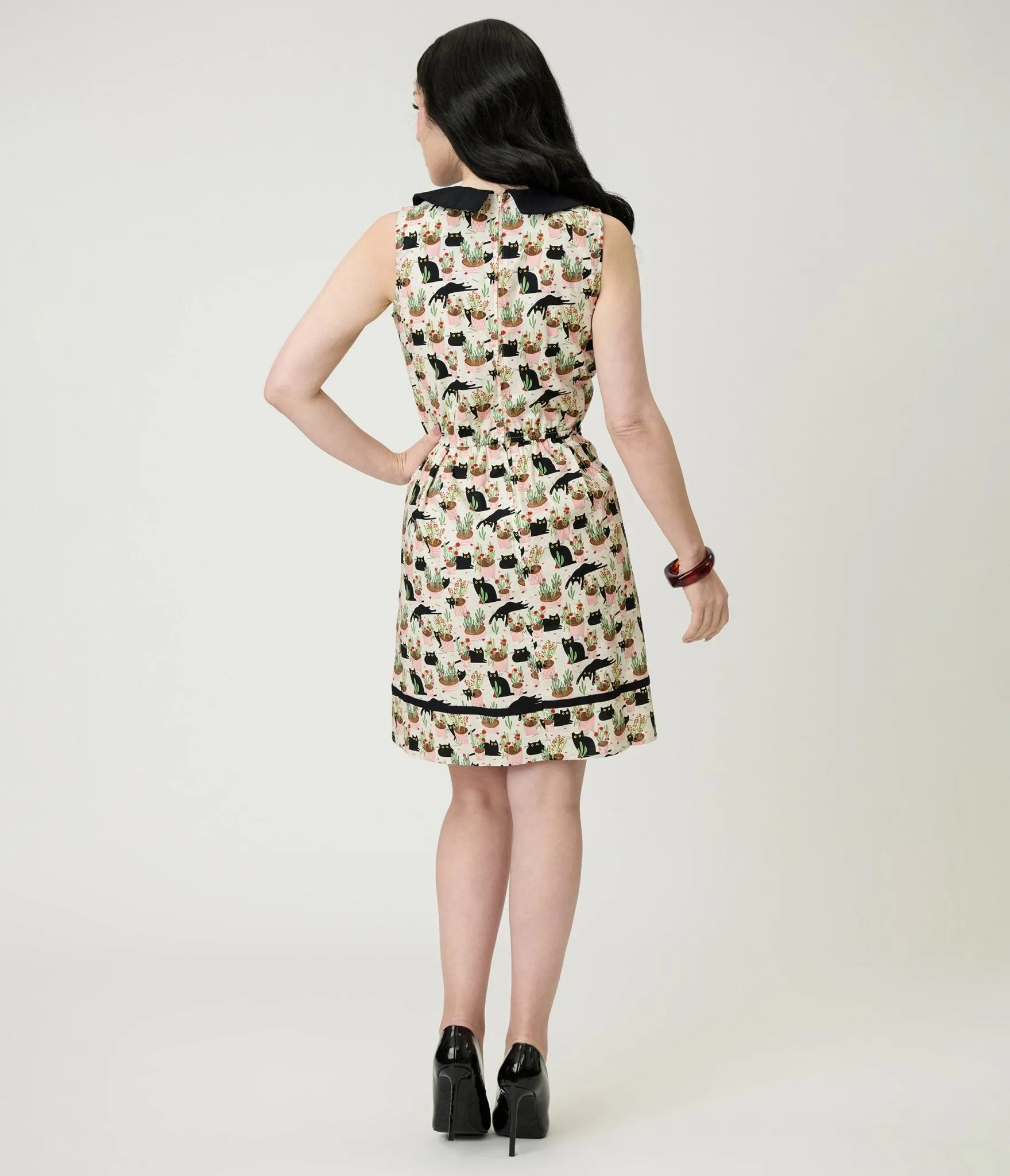 Retrolicious Blacks Cats & Plants Collared Dress sold by Unique Vintage product image thumbnail 2
