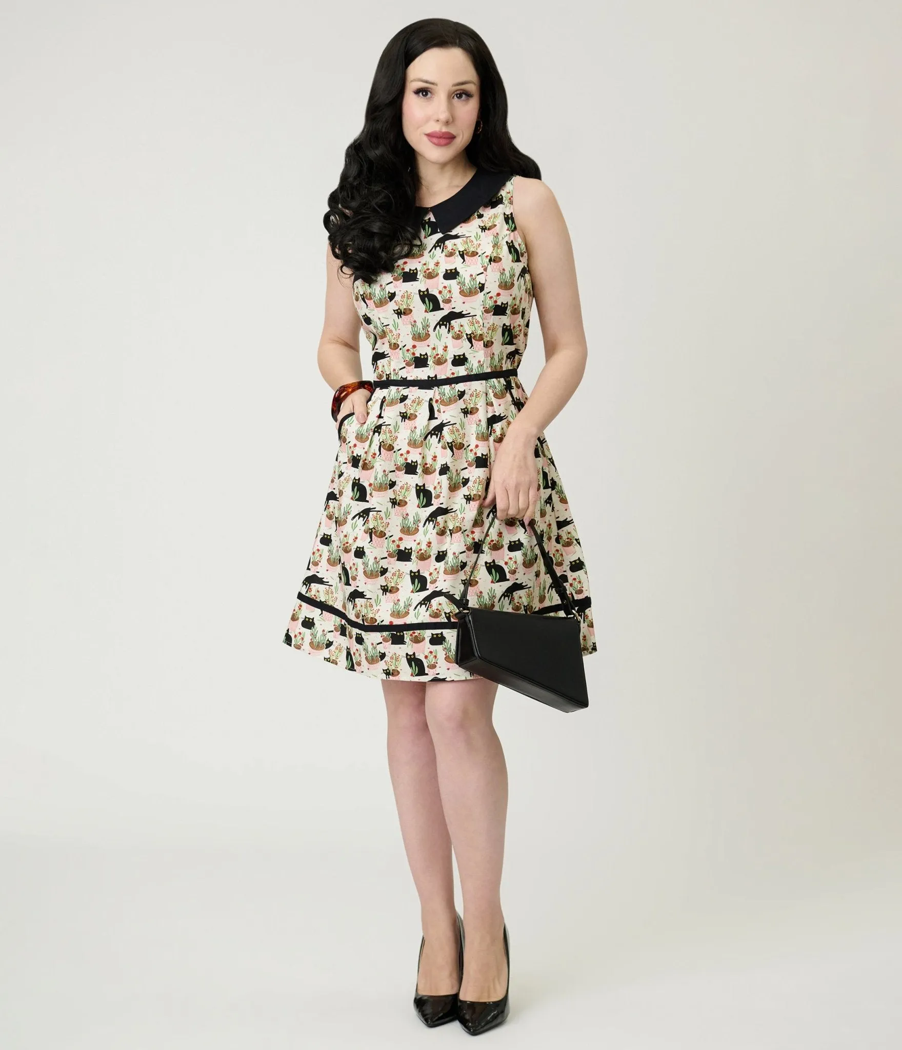 Retrolicious Blacks Cats & Plants Collared Dress sold by Unique Vintage product image thumbnail 3