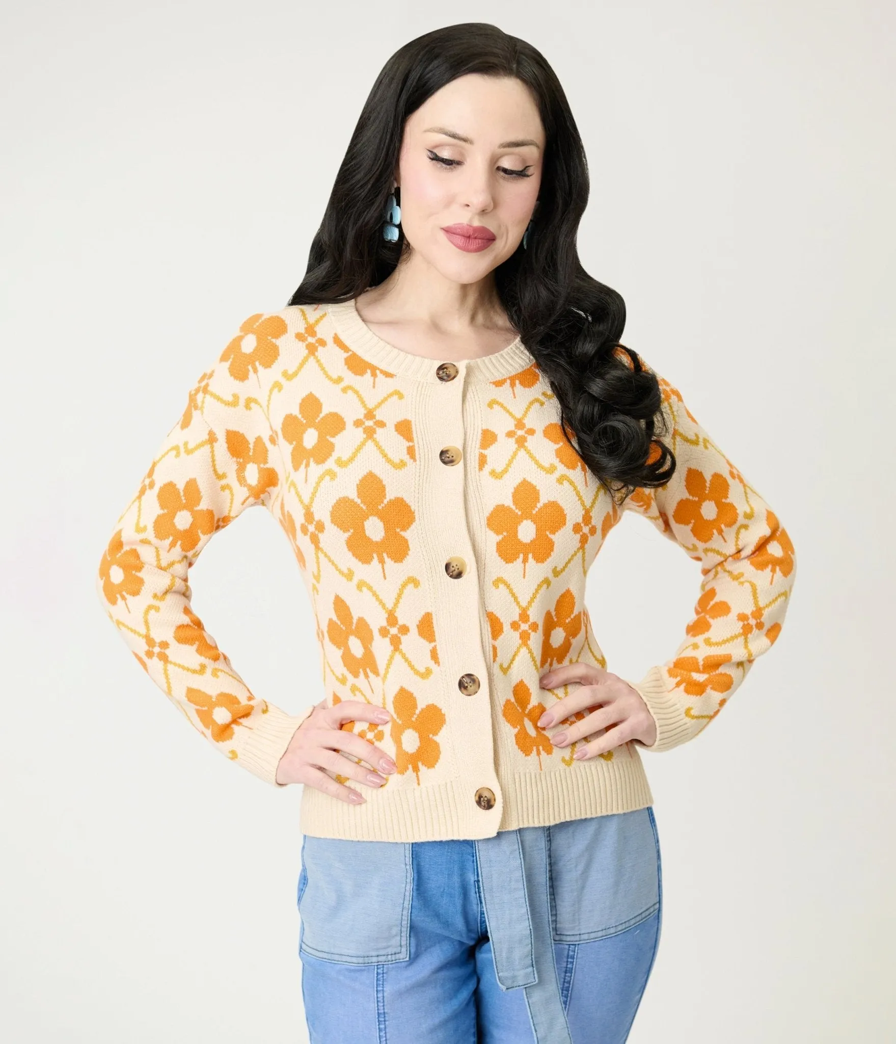 Cream & Orange Floral Cardigan sold by Unique Vintage product image thumbnail 3