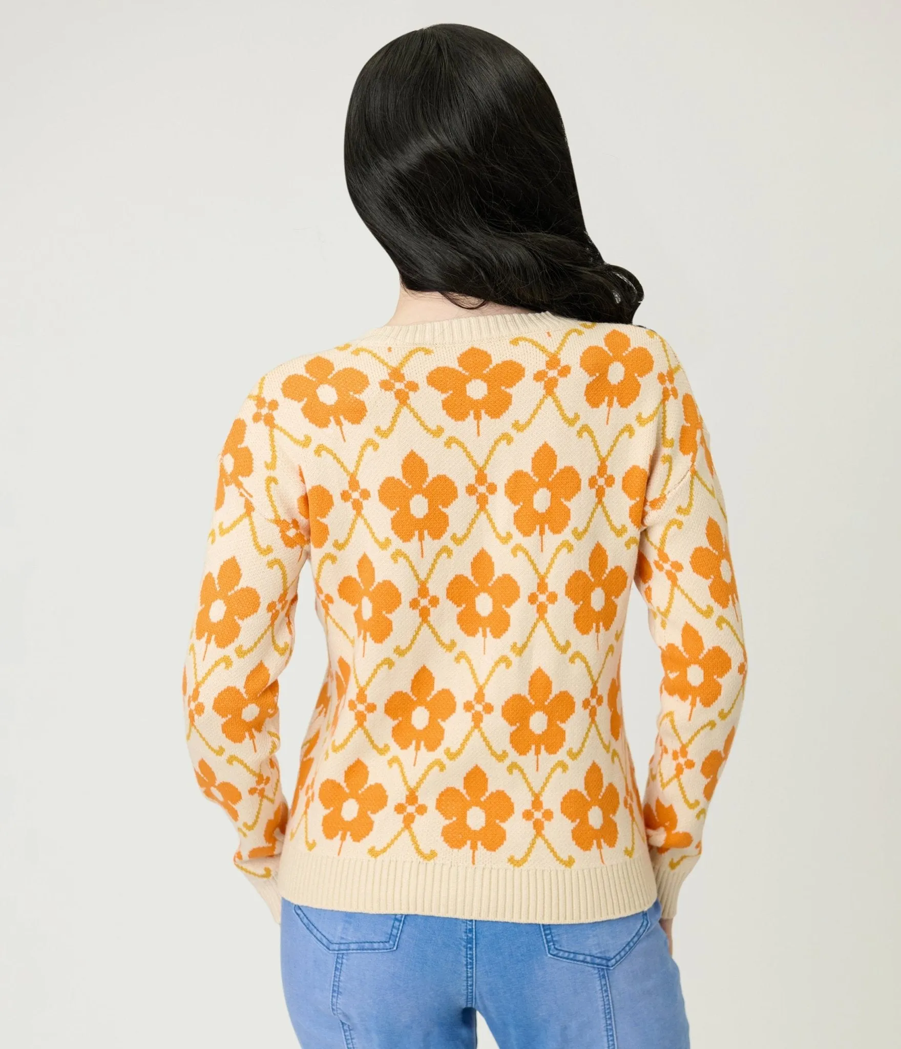 Cream & Orange Floral Cardigan sold by Unique Vintage product image thumbnail 2
