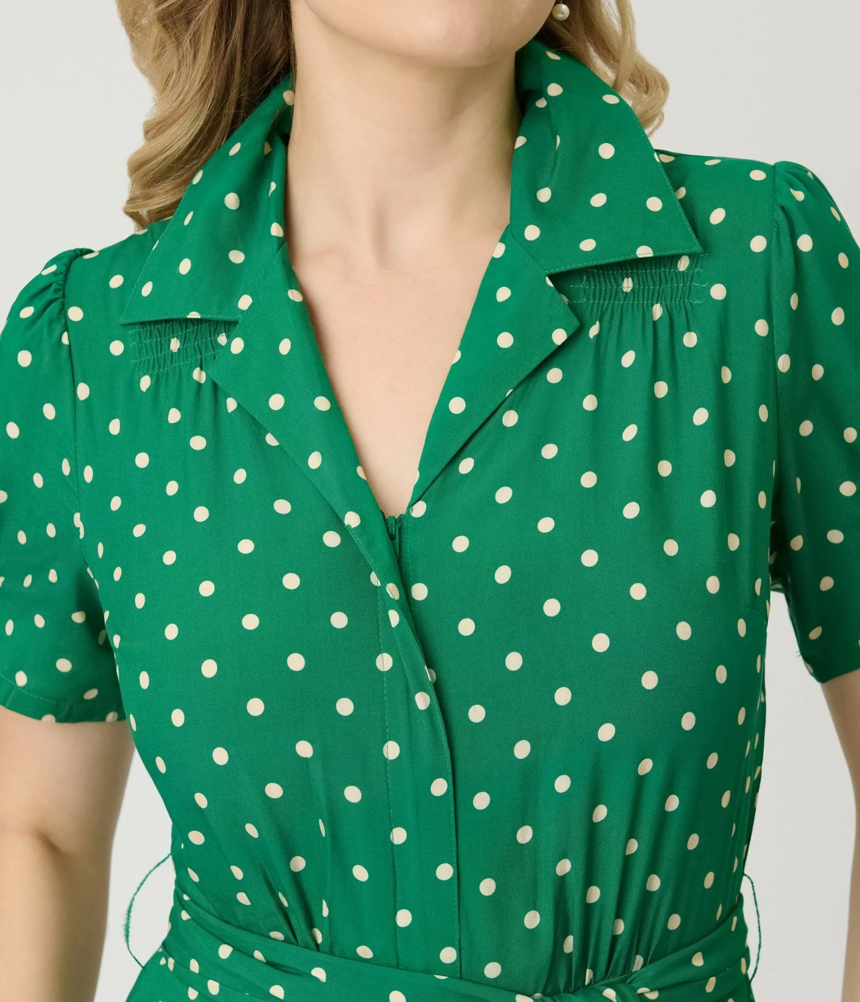 Unique Vintage Green & White Dot Flare Jumpsuit sold by Unique Vintage product image thumbnail 4