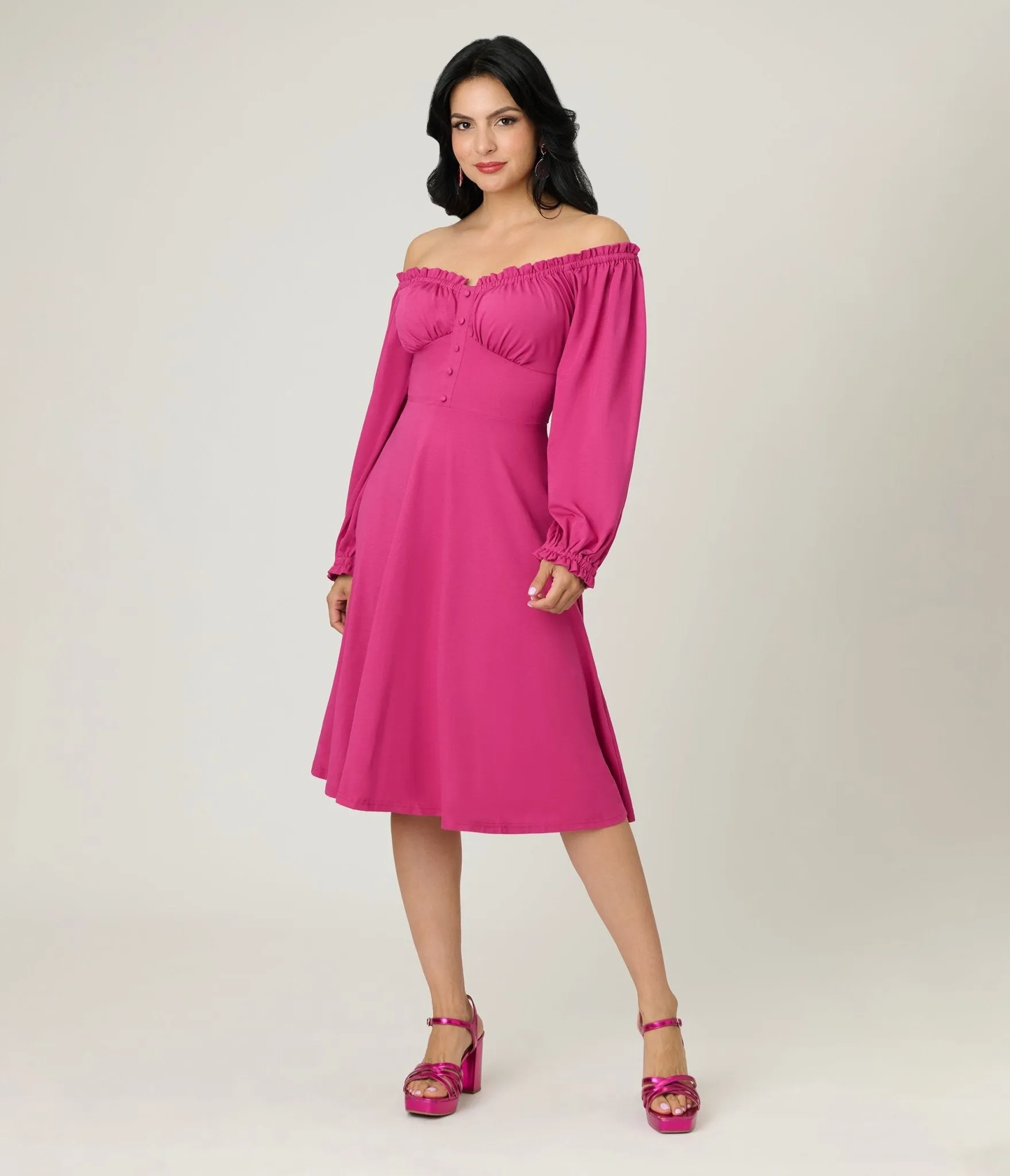 Unique Vintage Pink Peasant Sleeve Swing Dress sold by Unique Vintage product image thumbnail 3