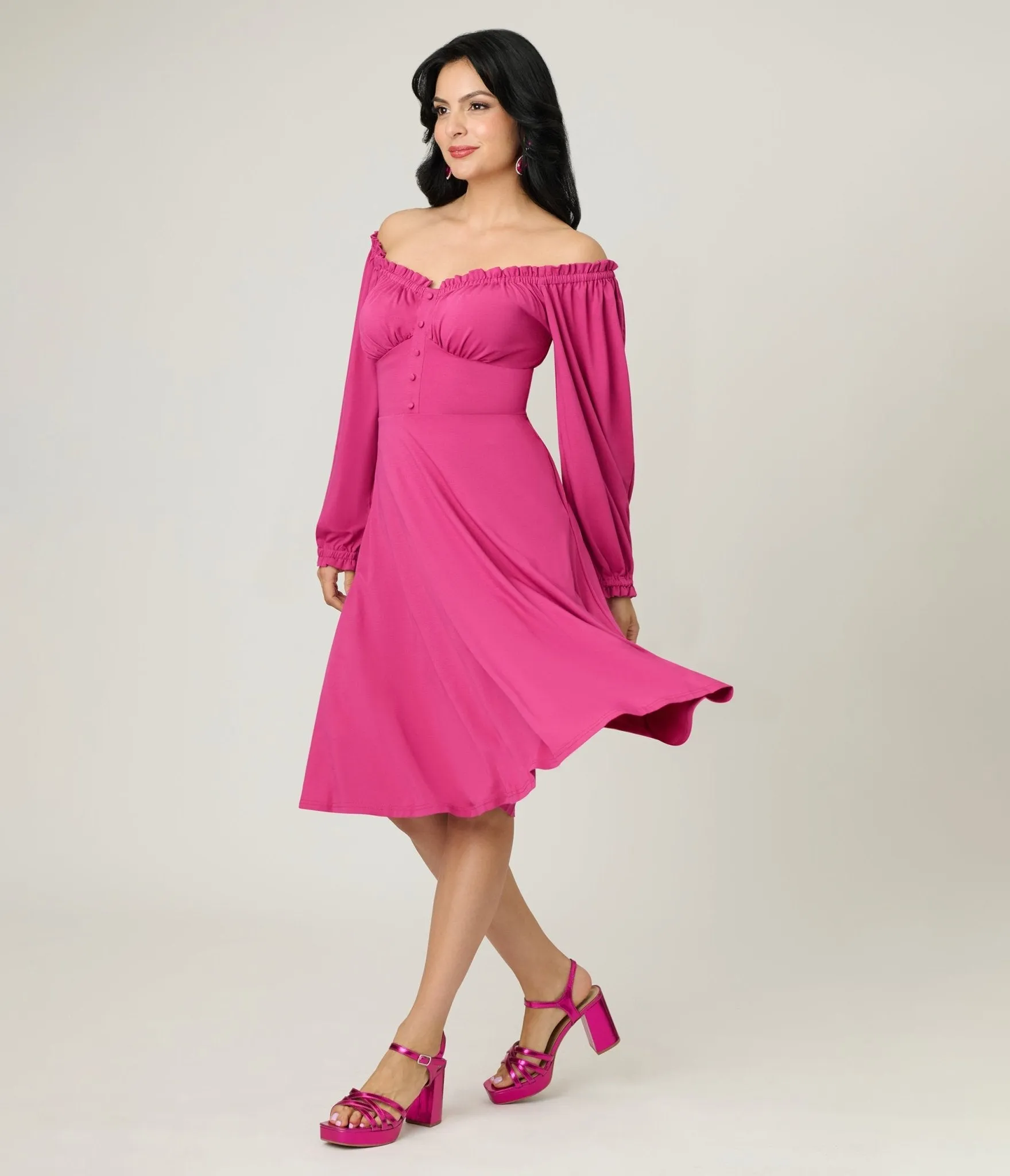 Unique Vintage Pink Peasant Sleeve Swing Dress sold by Unique Vintage product image thumbnail 4