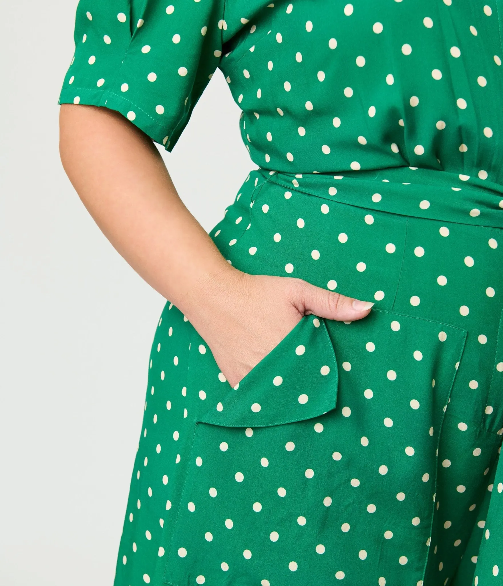 Unique Vintage Plus Size Green & White Dot Flare Jumpsuit sold by Unique Vintage product image thumbnail 5