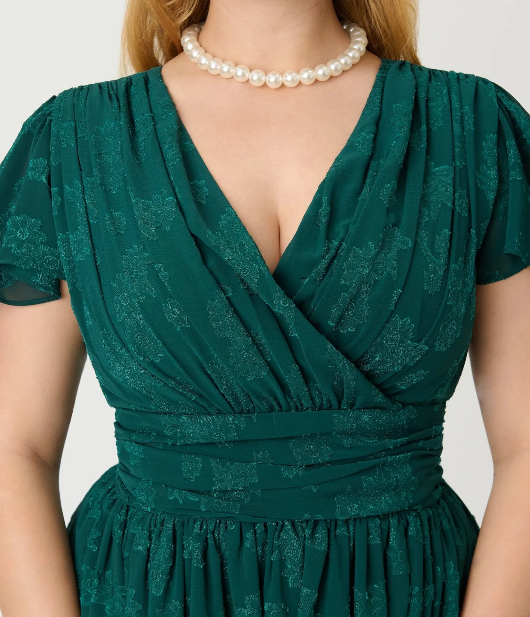 Magnolia Place Emerald Floral Jacquard Midori Swing Dress sold by Unique Vintage product image thumbnail 5