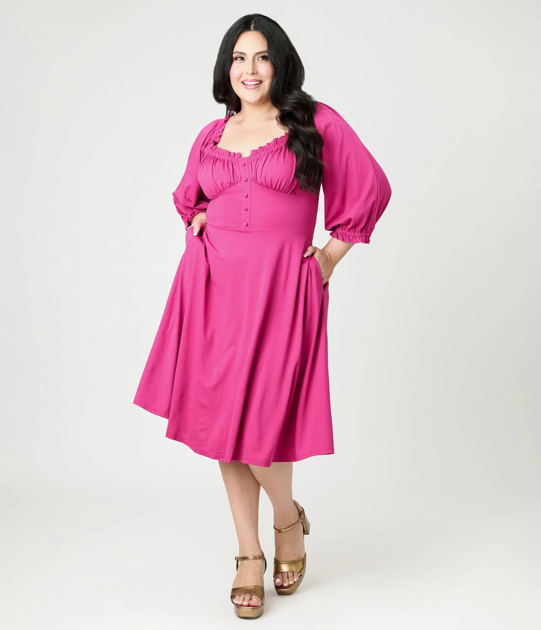 Unique Vintage Plus Size Pink Peasant Sleeve Swing Dress sold by Unique Vintage product image thumbnail 3