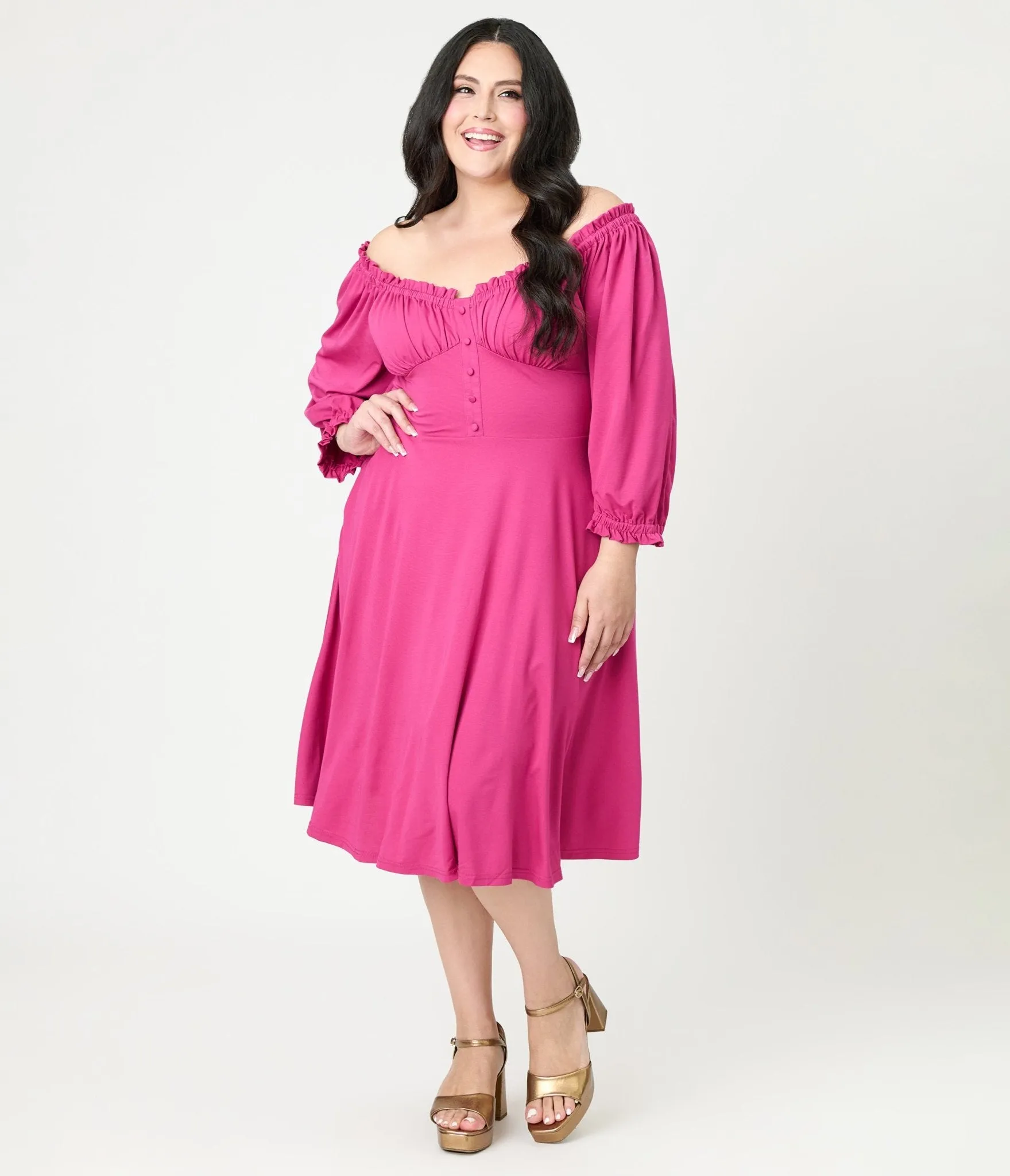 Unique Vintage Plus Size Pink Peasant Sleeve Swing Dress sold by Unique Vintage product image thumbnail 4