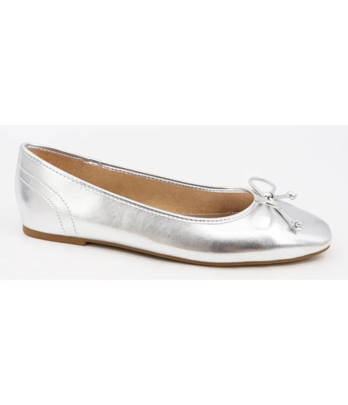 Silver Patent Leatherette Flats sold by Unique Vintage