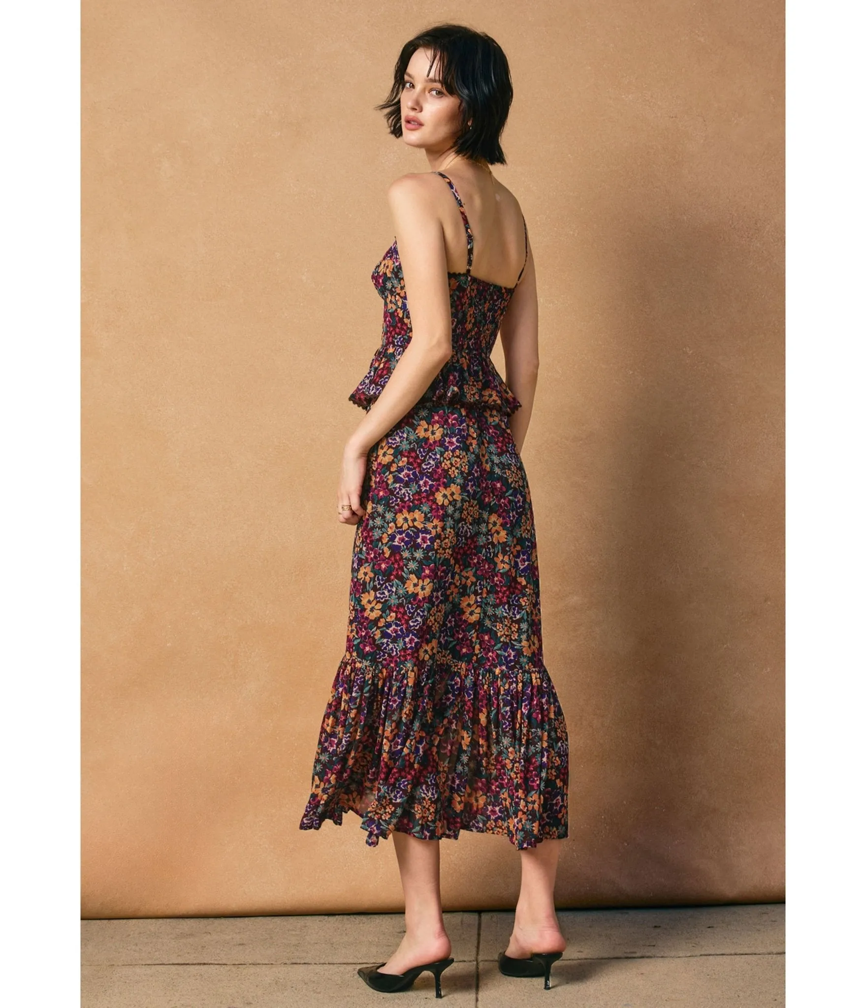 Fall Floral Ruffle Midi Dress sold by Unique Vintage product image thumbnail 2