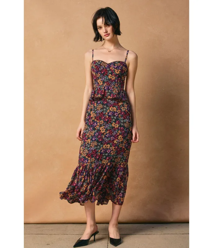 Fall Floral Ruffle Midi Dress sold by Unique Vintage