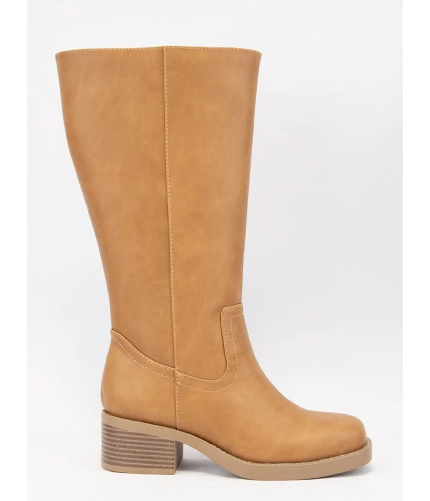 Tan Leatherette Riding Boots sold by Unique Vintage