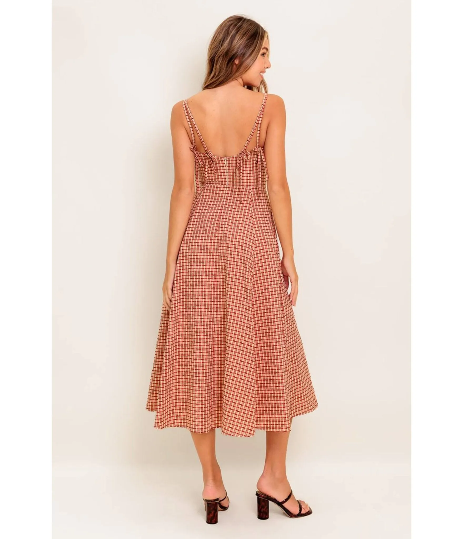 Red Gingham Sleeveless Midi Dress sold by Unique Vintage product image thumbnail 2