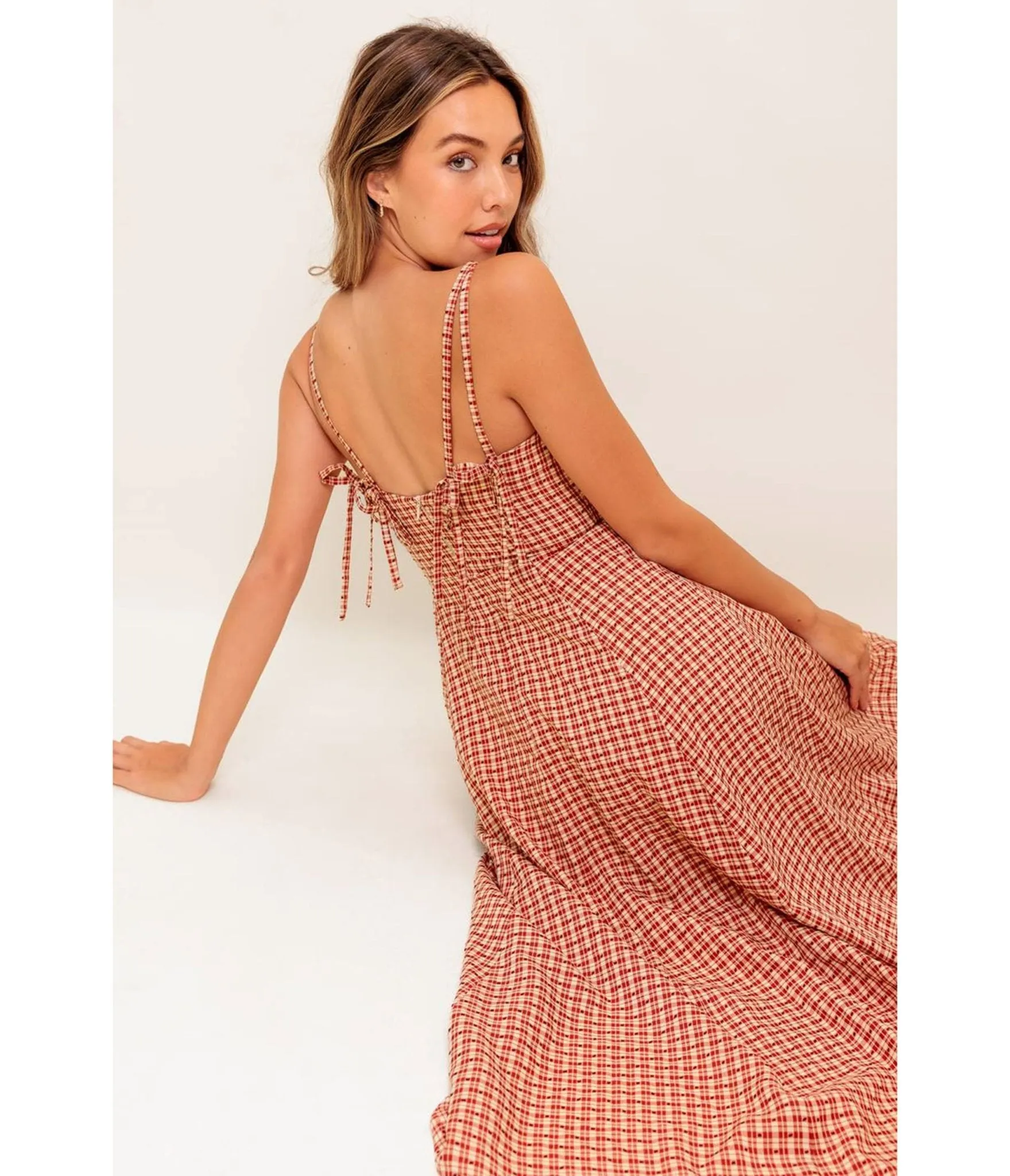 Red Gingham Sleeveless Midi Dress sold by Unique Vintage product image thumbnail 3