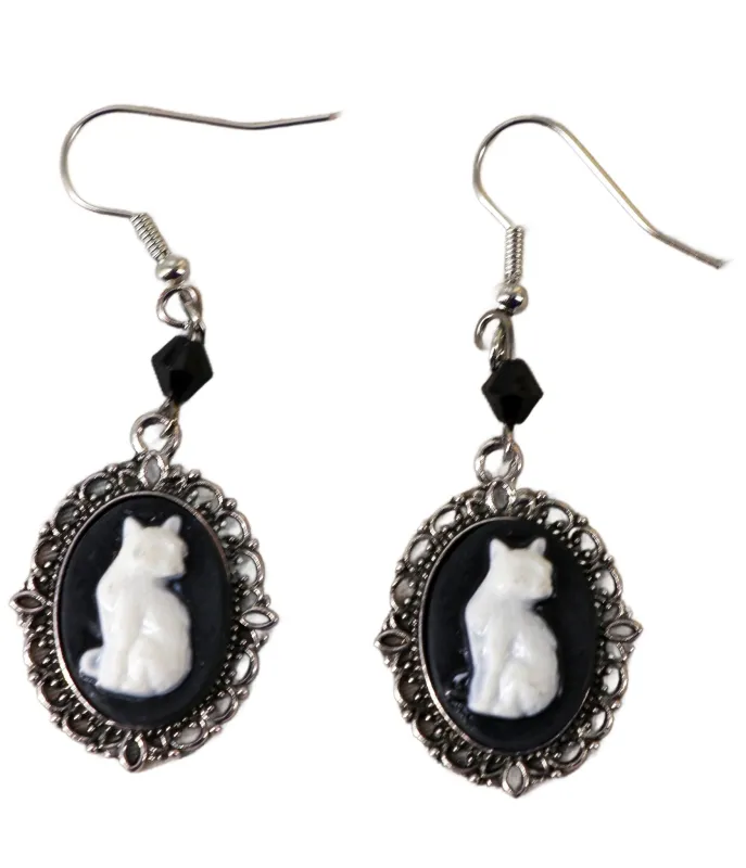 Cat Cameo Earrings sold by Unique Vintage