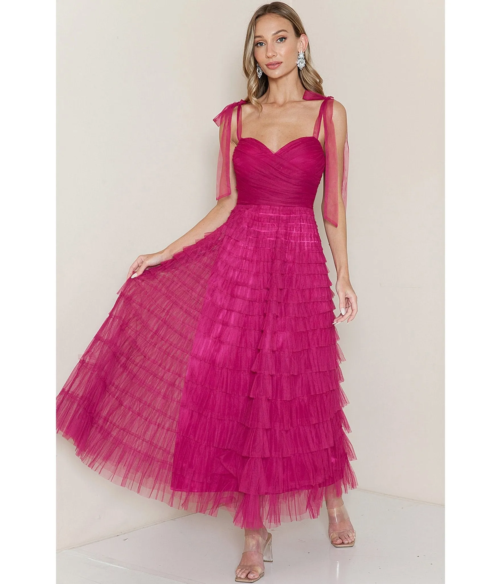 Pink Tulle Tiered Midi Dress sold by Unique Vintage product image thumbnail 2