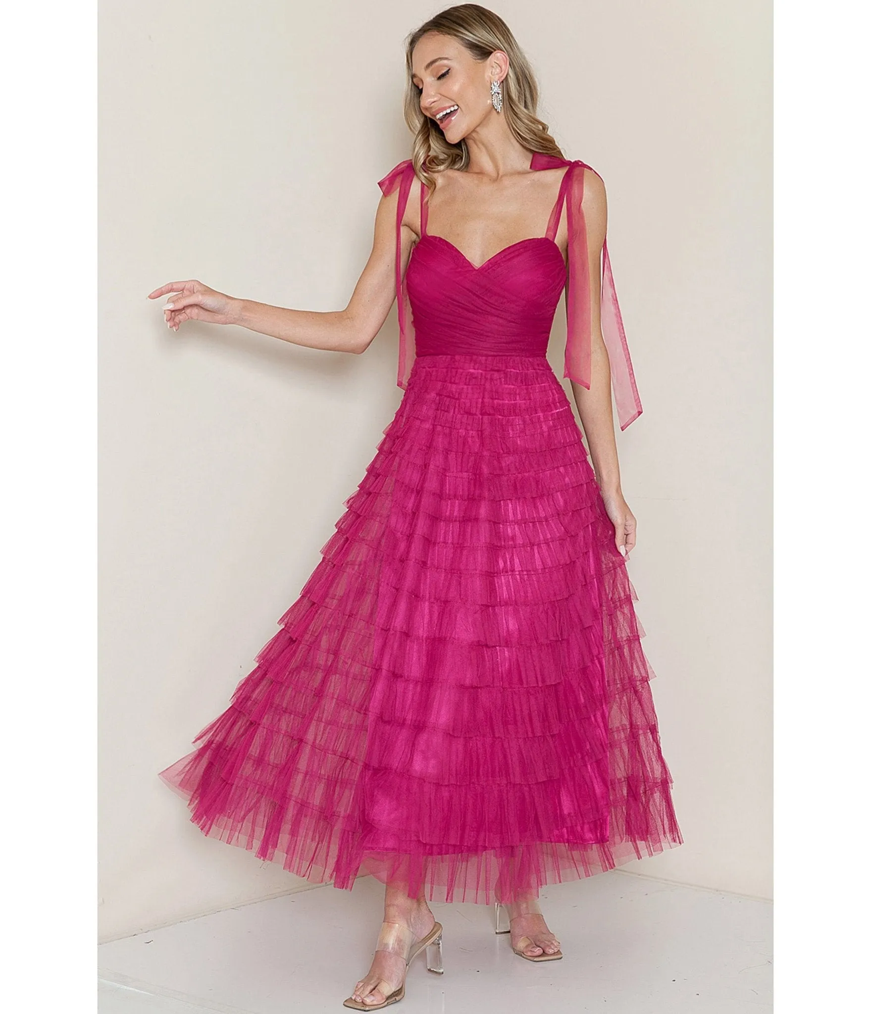 Pink Tulle Tiered Midi Dress sold by Unique Vintage