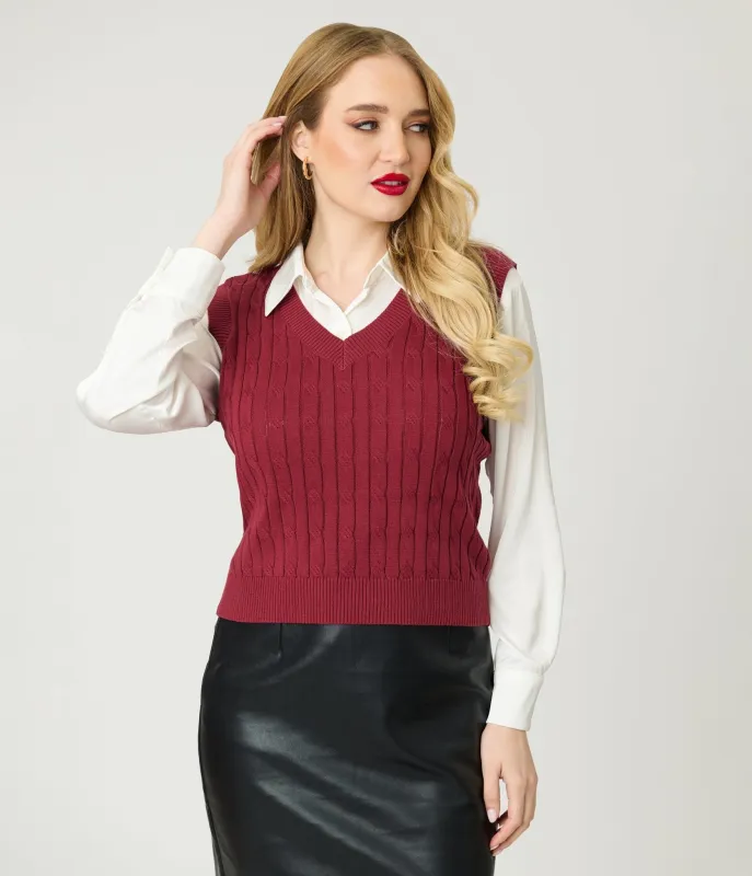 Banned Burgundy Sweater Vest sold by Unique Vintage
