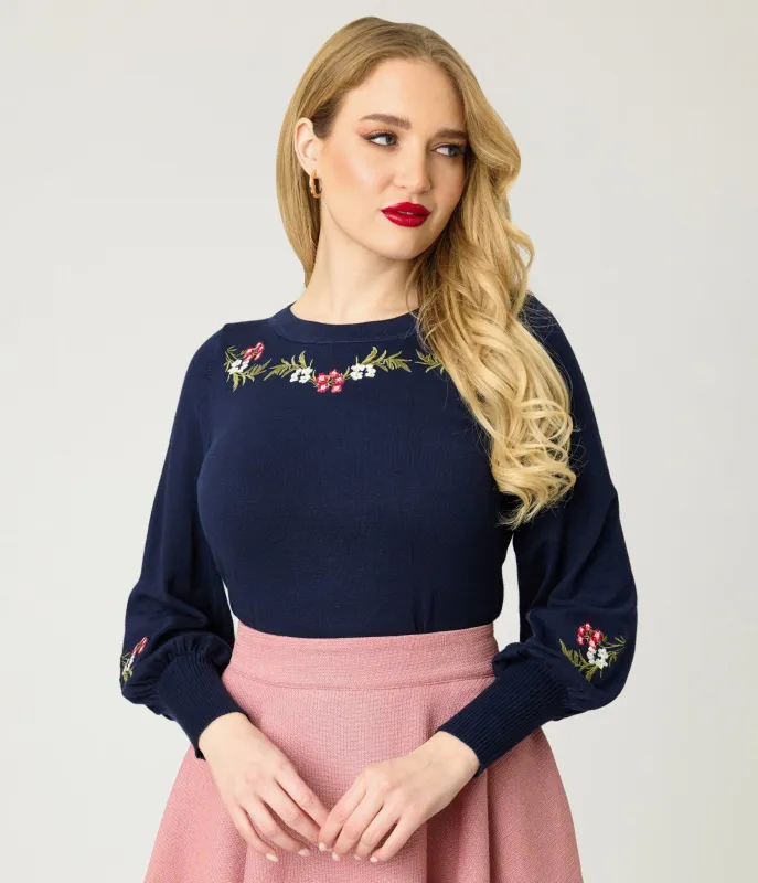 Banned Navy Romantic Floral Carla Sweater made by Unique Vintage