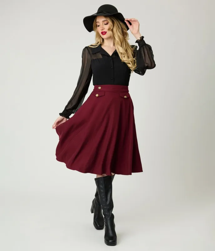 Royal Monk Burgundy Book Club Swing Skirt sold by Unique Vintage