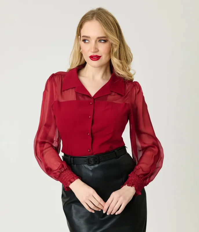 Banned Burgundy Bonnie Blouse sold by Unique Vintage