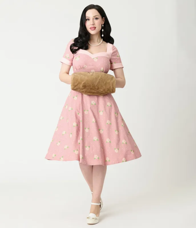 Unique Vintage Light Pink & Roses Swing Dress sold by Unique Vintage