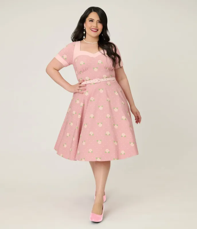 Unique Vintage Plus Size Light Pink & Roses Swing Dress sold by Unique Vintage