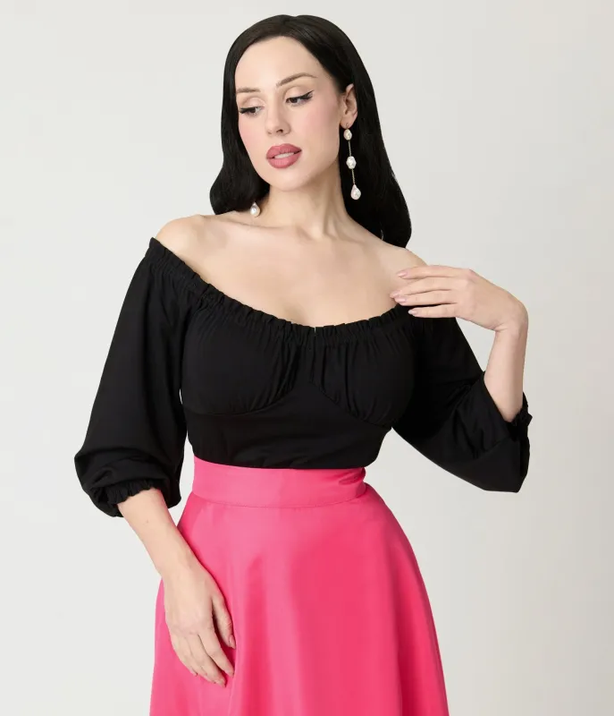 Unique Vintage Black Peasant Sleeve Blouse sold by Unique Vintage