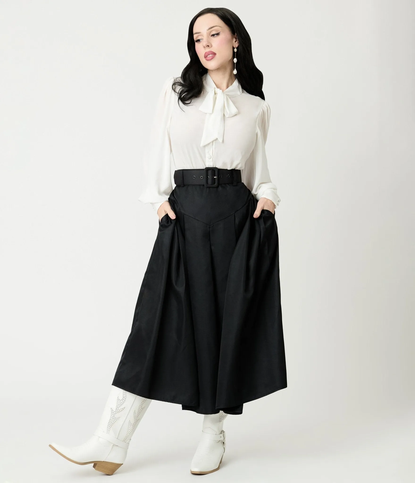 Unique Vintage Black Midi Skirt sold by Unique Vintage
