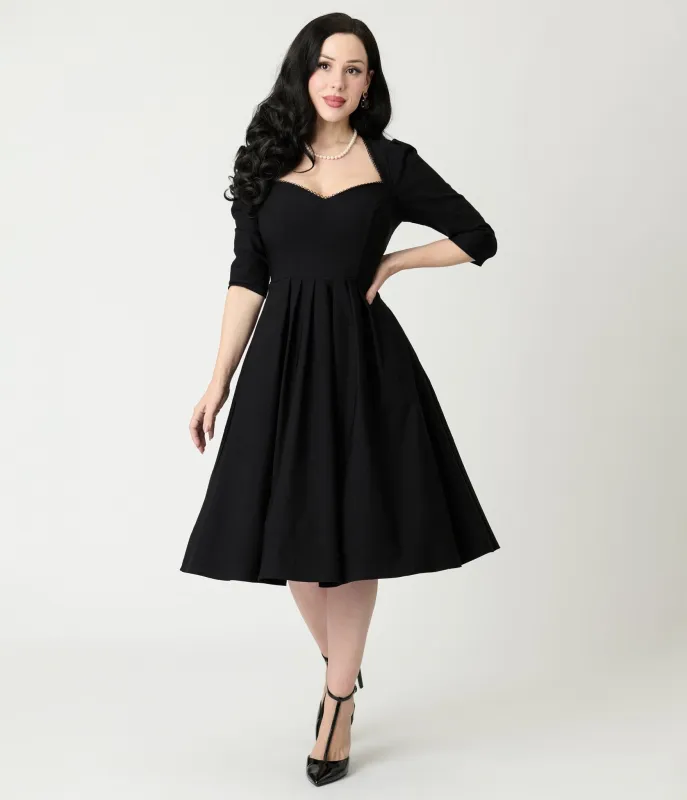 Unique Vintage Black Sweetheart Swing Dress sold by Unique Vintage