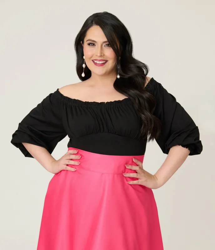 Unique Vintage Plus Size Black Peasant Sleeve Blouse made by Unique Vintage