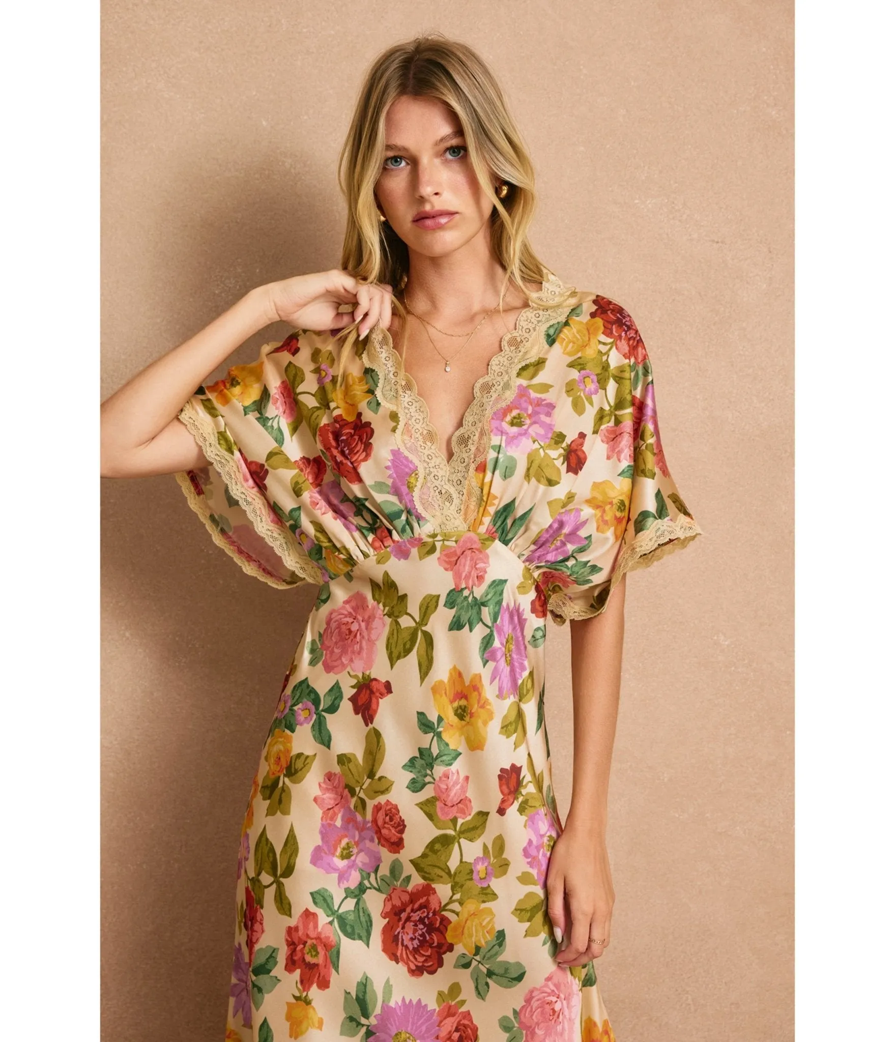 Champagne Floral Blouson Maxi Dress sold by Unique Vintage product image thumbnail 4
