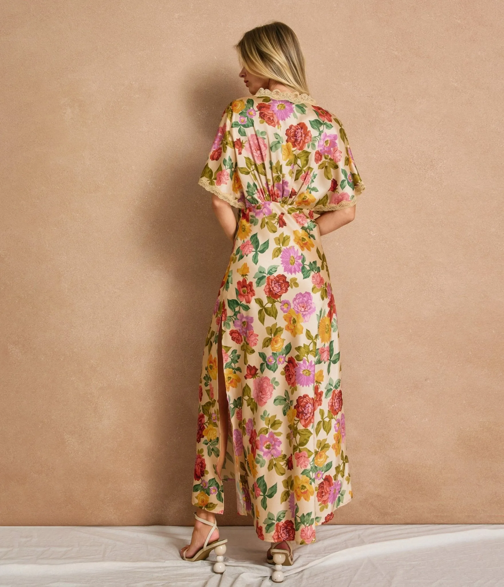 Champagne Floral Blouson Maxi Dress sold by Unique Vintage product image thumbnail 2